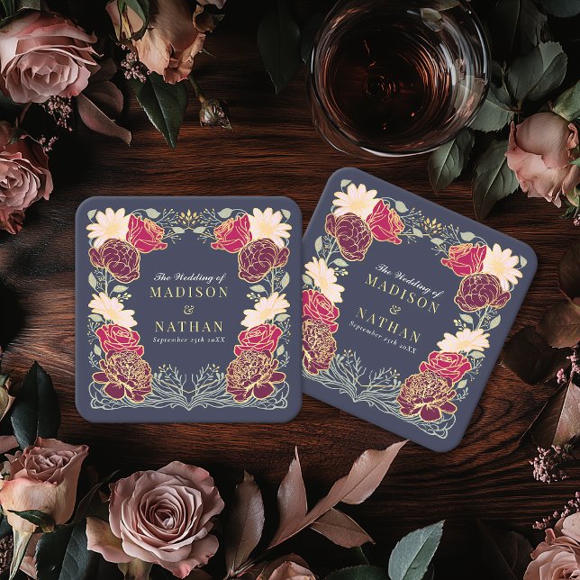 Fantasy Enchanted Floral Garden Wedding  Square Paper Coaster (Creator Uploaded)