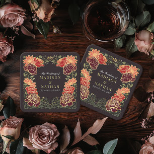 Fantasy Enchanted Floral Garden Wedding  Square Paper Coaster