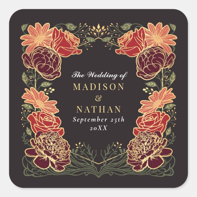 Fantasy Enchanted Floral Garden Wedding Square Sticker (Front)