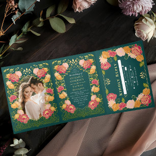 Fantasy Enchanted Floral Garden Wedding Tri-Fold Invitation