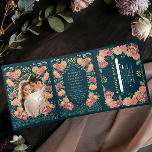 Fantasy Enchanted Floral Garden Wedding Tri-Fold Invitation