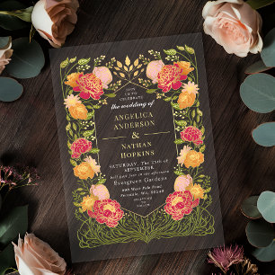 Fantasy Enchanted Orange Pink Floral Wedding Acrylic Invitations