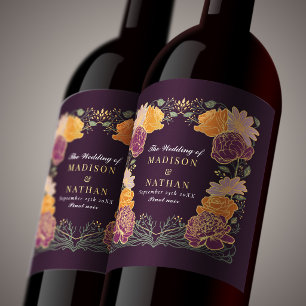 Fantasy Enchanted Purple Floral Garden Wedding Wine Label