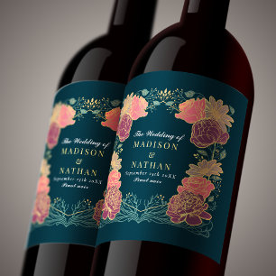 Fantasy Enchanted Purple Pink Floral Wedding  Wine Label