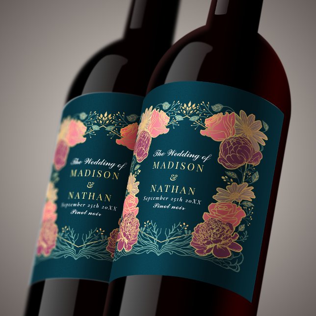Fantasy Enchanted Purple Pink Floral Wedding  Wine Label (Creator Uploaded)