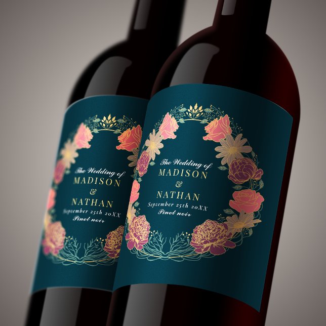 Fantasy Enchanted Purple & Pink Floral Wedding  Wine Label (Creator Uploaded)