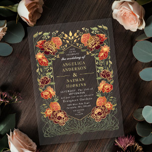 Fantasy Enchanted Red Floral Garden Wedding Acrylic Invitations