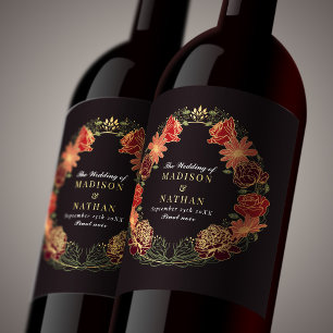 Fantasy Enchanted Red Floral Garden Wedding  Wine Label