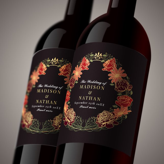 Fantasy Enchanted Red Floral Garden Wedding  Wine Label (Creator Uploaded)