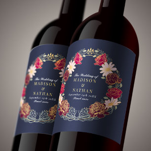 Fantasy Enchanted Red Pink Floral Garden Wedding Wine Label