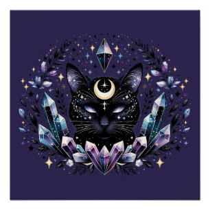 Fantasy Esoteric Crystal Black Cat  Poster