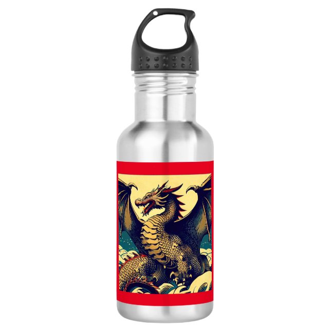 Fantasy European Dragon - Woodcut 1 532 Ml Water Bottle (Front)