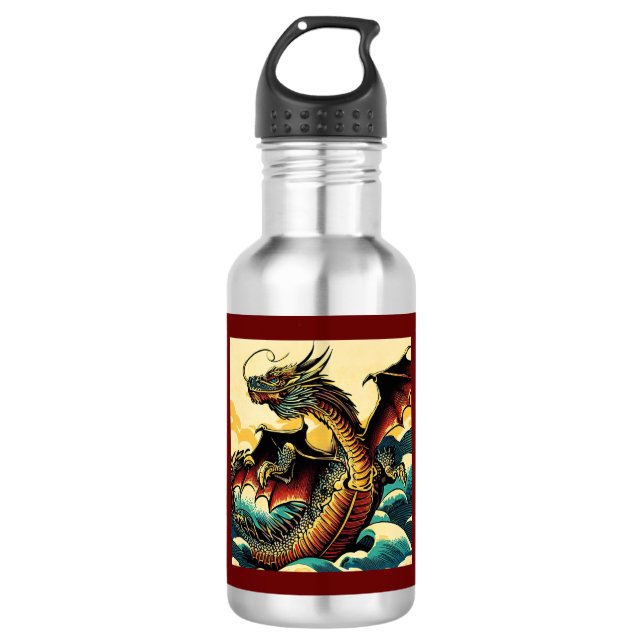 Fantasy European Dragon - Woodcut 2 532 Ml Water Bottle (Front)