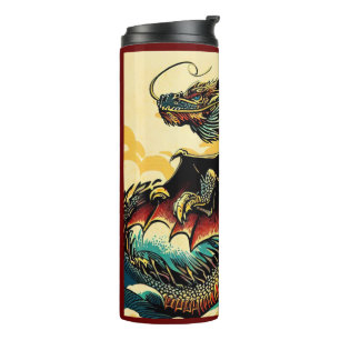 Fantasy European Dragon - Woodcut 2 Thermal Tumbler