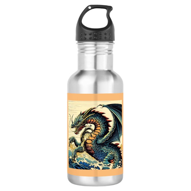 Fantasy European Dragon - Woodcut 4 532 Ml Water Bottle (Front)