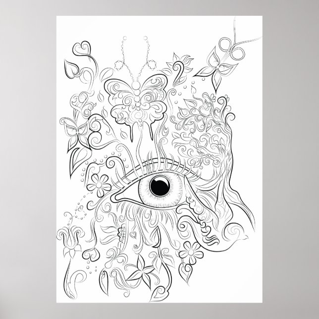Fantasy eye drawing adult colouring poster (Front)