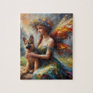Fantasy Fairy And German Shepherd Puppy Jigsaw Puzzle