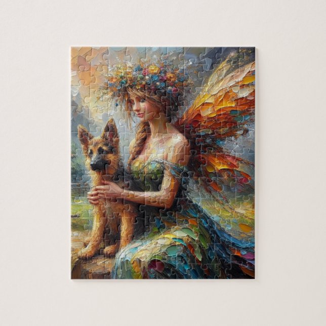 Fantasy Fairy And German Shepherd Puppy Jigsaw Puzzle (Vertical)