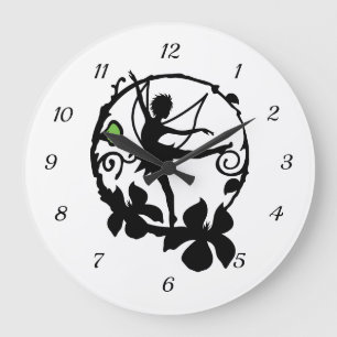 Fantasy Fairy Dancing Black White Silhouette Large Clock