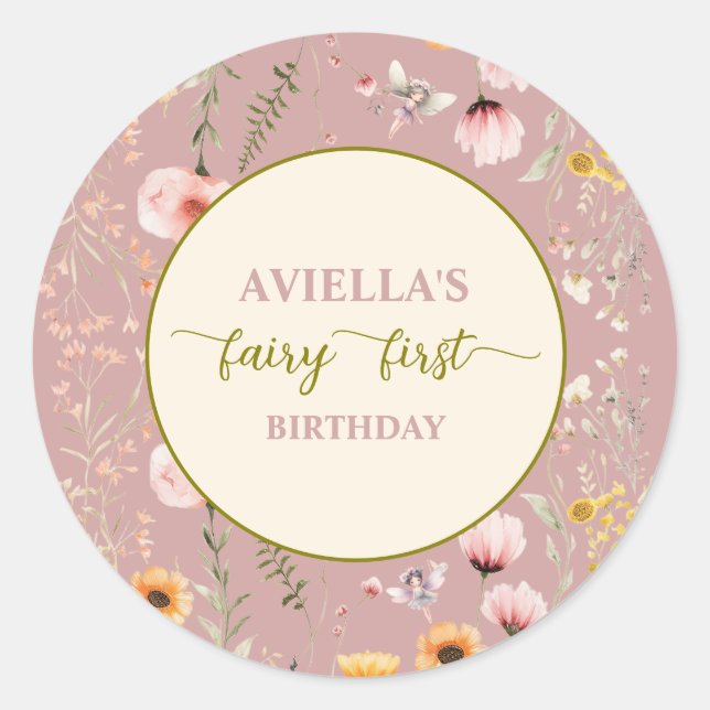 Fantasy Fairy First Wildflower  Classic Round Sticker (Front)