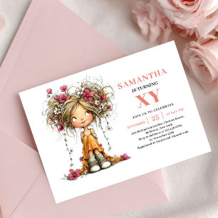 Fantasy Fairy Girl 4th Birthday Pink Floral invite