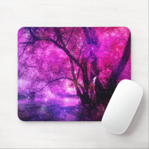 Fantasy fairy hide in pink forest near river mouse mat