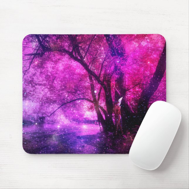 Fantasy fairy hide in pink forest near river mouse mat (With Mouse)