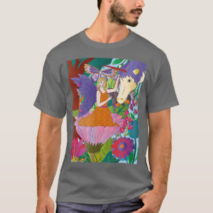 Fantasy fairy in a flower while touching a unicorn T-Shirt