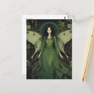 Fantasy Fairy in Green Dress With Moth Wings Postcard