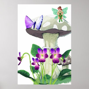 Fantasy Fairy Sitting on a Mushroom Poster