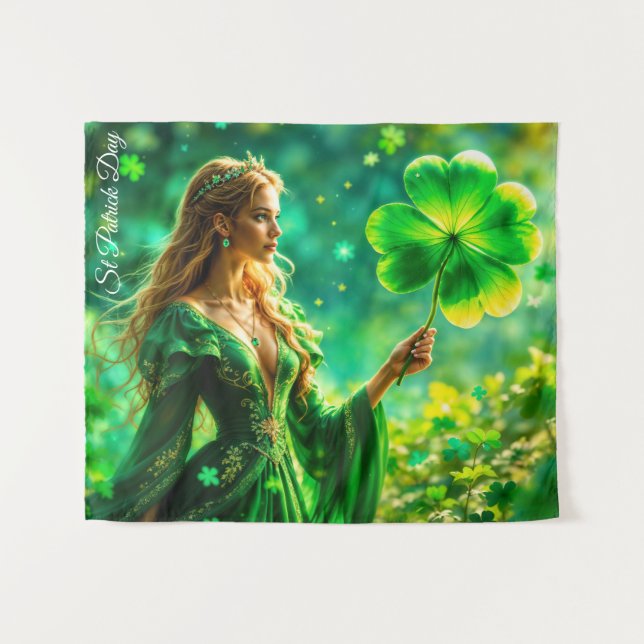 Fantasy fairy St Patrick Day Irish folklore art Tapestry (Front (Horizontal))