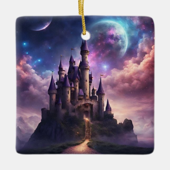 Fantasy Fairy Tale Castle Ceramic Ornament (Front)