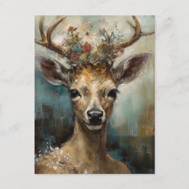 Fantasy Fairy Tale Deer Woman Boho Postcard (Front)