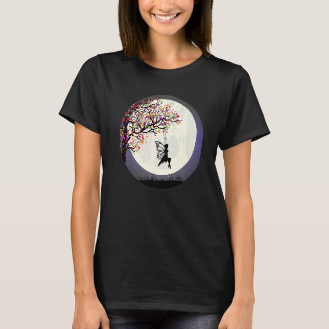 Fantasy Fairy Tree Fairy Moon Fairy Swing T-Shirt (Front)