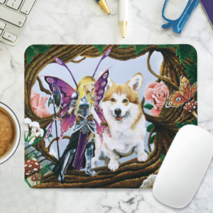 Fantasy Fairy Warrior Corgi Magical Forest Mouse Mat