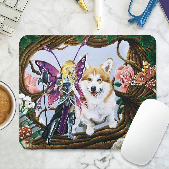 Fantasy Fairy Warrior Corgi Magical Forest Mouse Mat (Creator Uploaded)