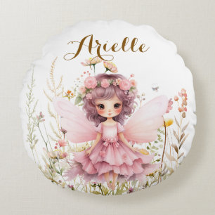 Fantasy Fairy wildflower pastel Round Cushion