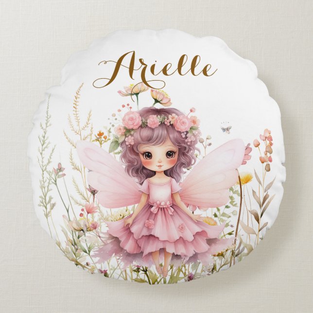 Fantasy Fairy wildflower pastel  Round Cushion (Front)