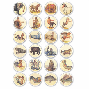 fantasy fairytale beast art circles collage sheet 