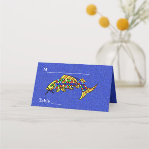 Fantasy Fancy Fish Colourful Scales Vibrant Blue Place Card