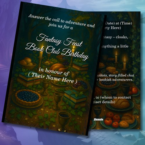 a FANTASY book club birthday party invitation