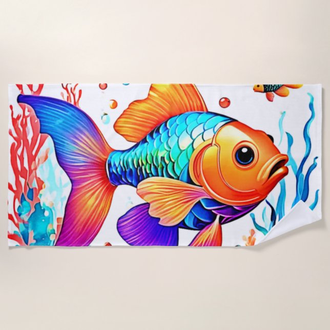 Fantasy Fish Scene Design Beach Towel (Front)