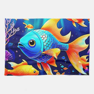 Fantasy Fish Swim Design Tea Towel
