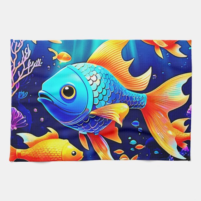 Fantasy Fish Swim Design Tea Towel (Horizontal)
