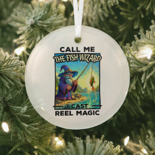 Fantasy Fishing Wizard - Reel Magic Glass Tree Decoration