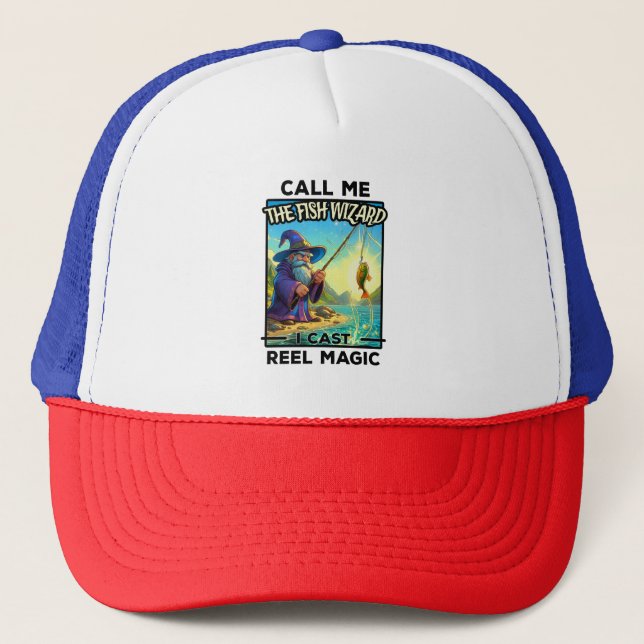 Fantasy Fishing Wizard - Reel Magic Trucker Hat (Front)