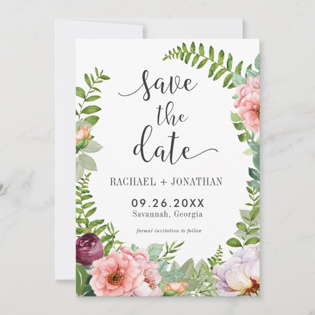 Fantasy Floral Boho Wedding Save the Date Card (Front)