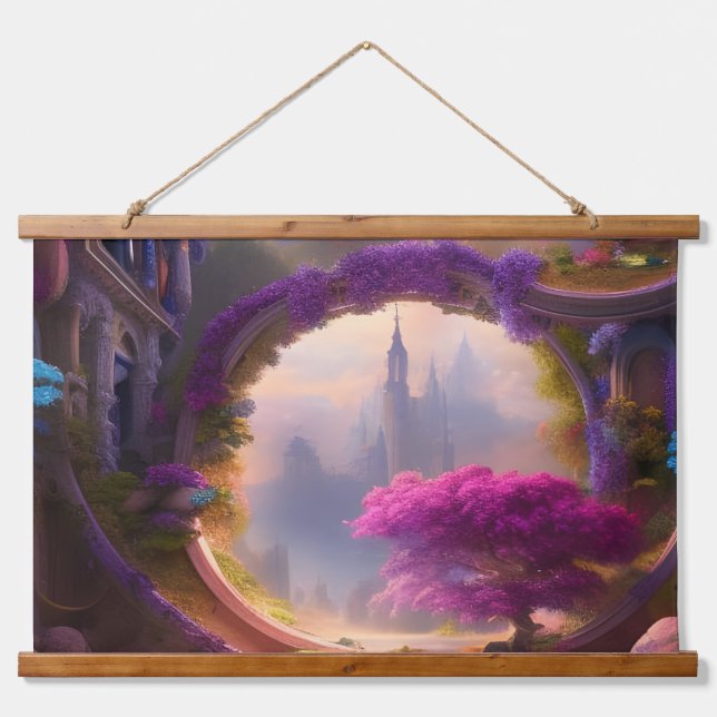 Fantasy floral courtyard pink tree  hanging tapestry (Front)