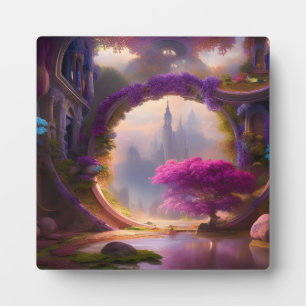 Fantasy floral courtyard pink tree plaque
