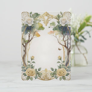 fantasy floral frame botanical wedding invitation